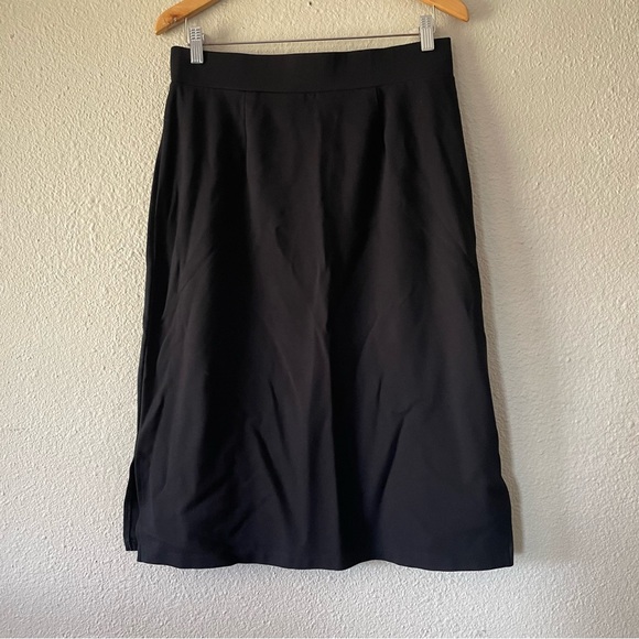 Downeast Pull On Midi Skirt Womens L Black A-Line Side Slit Rayon Career Office - Picture 5 of 9